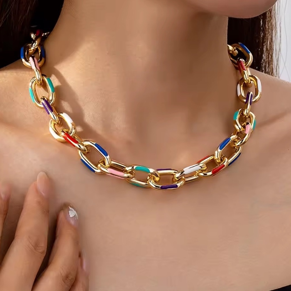 Colorful Gold Chain Link 
Necklace and Bracelet Set